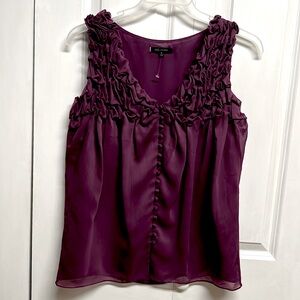 Ann Klein Plum Purple Sleeveless Sheer Ruffle Top Size M